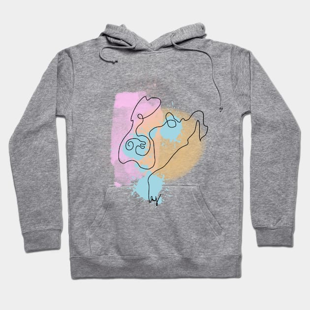 Abstract Line Art Dog Drawing on Watercolor Hoodie by ArtMorfic